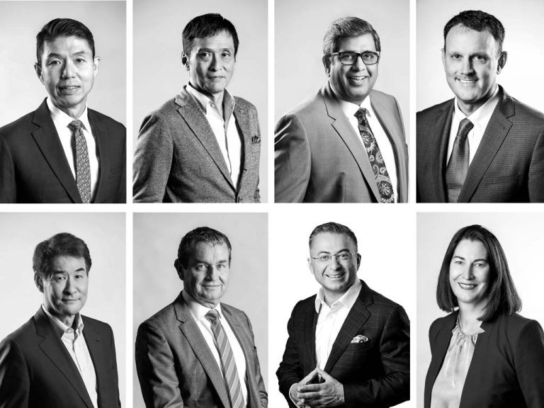 Grid of eight black and white Dell Technologies Asia Pacific Japan leadership portraits