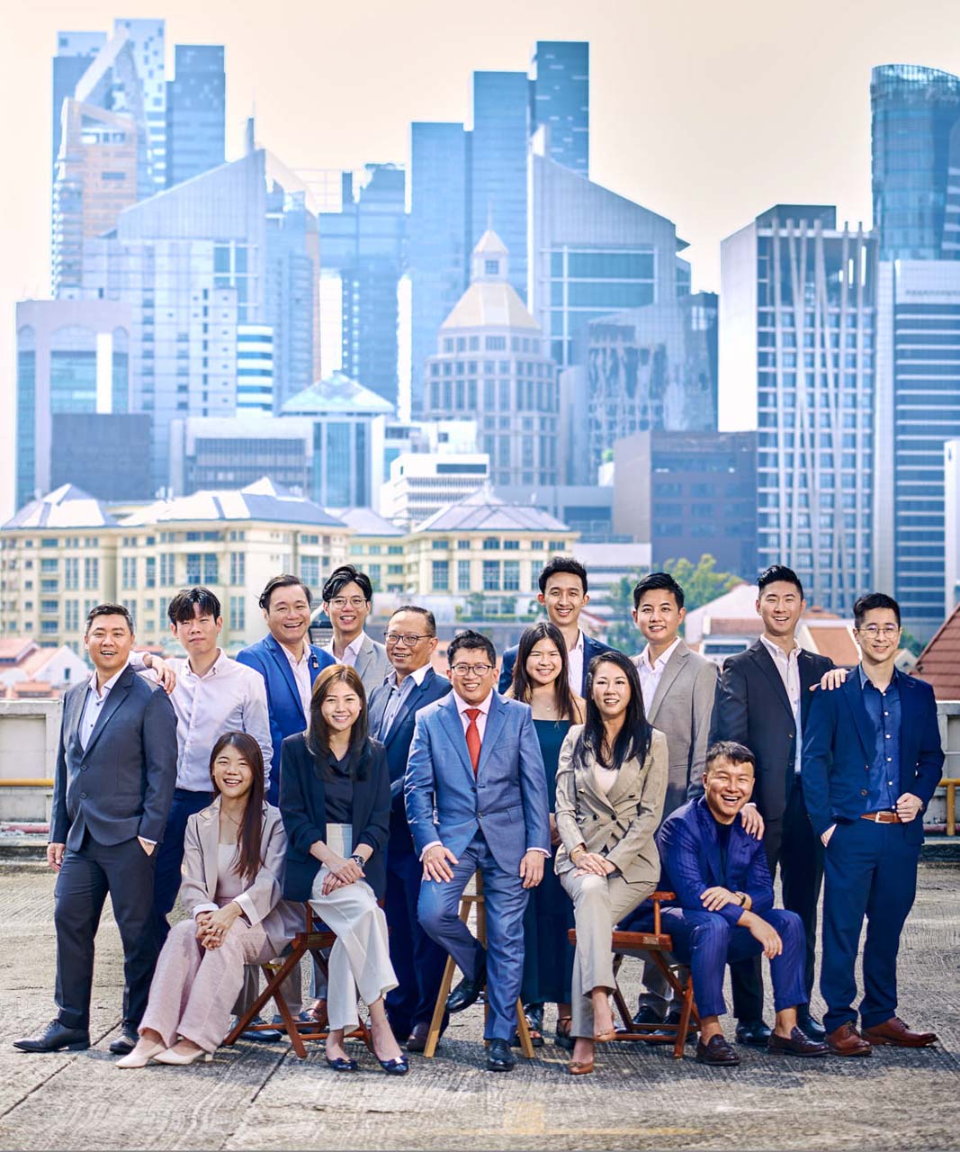 Professional Corporate Group Portraits photography with Singapore Skyline as Background.