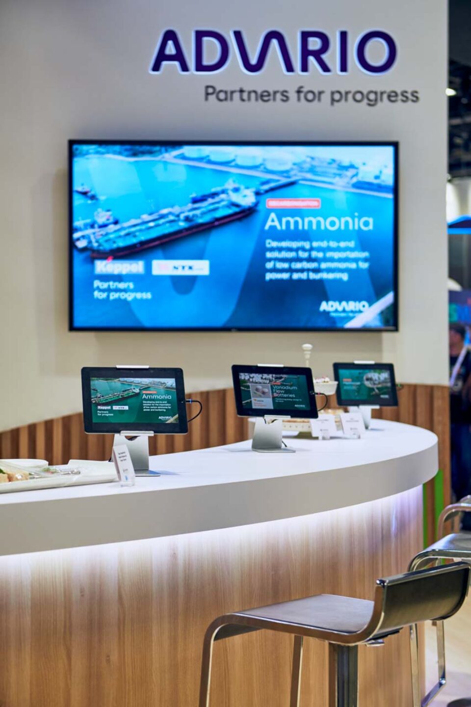 Ammonia presentation screen and displays at the Advario stand during Singapore Maritime Week — singapore commercial photographer, corporate photographer singapore