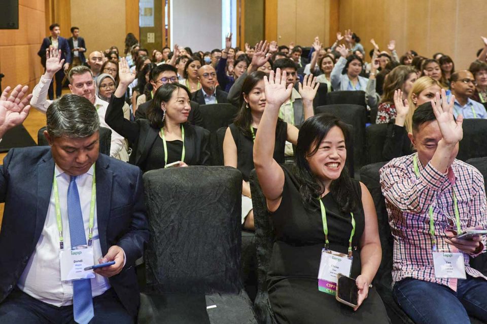 Full ballroom of delegates seated for a plenary session at the IAPP Asia Privacy Forum 2023 — singapore corporate events photographer, conference photography singapore
