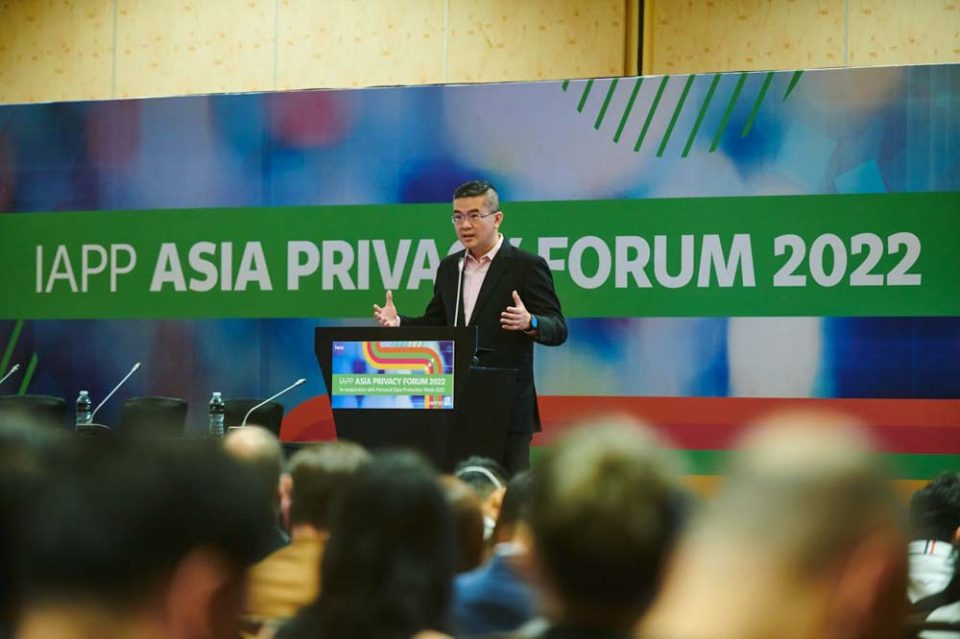 IAPP Asia Privacy Forum 2022 stage signage above the seated conference audience — singapore corporate events photographer, professional corporate events photography singapore