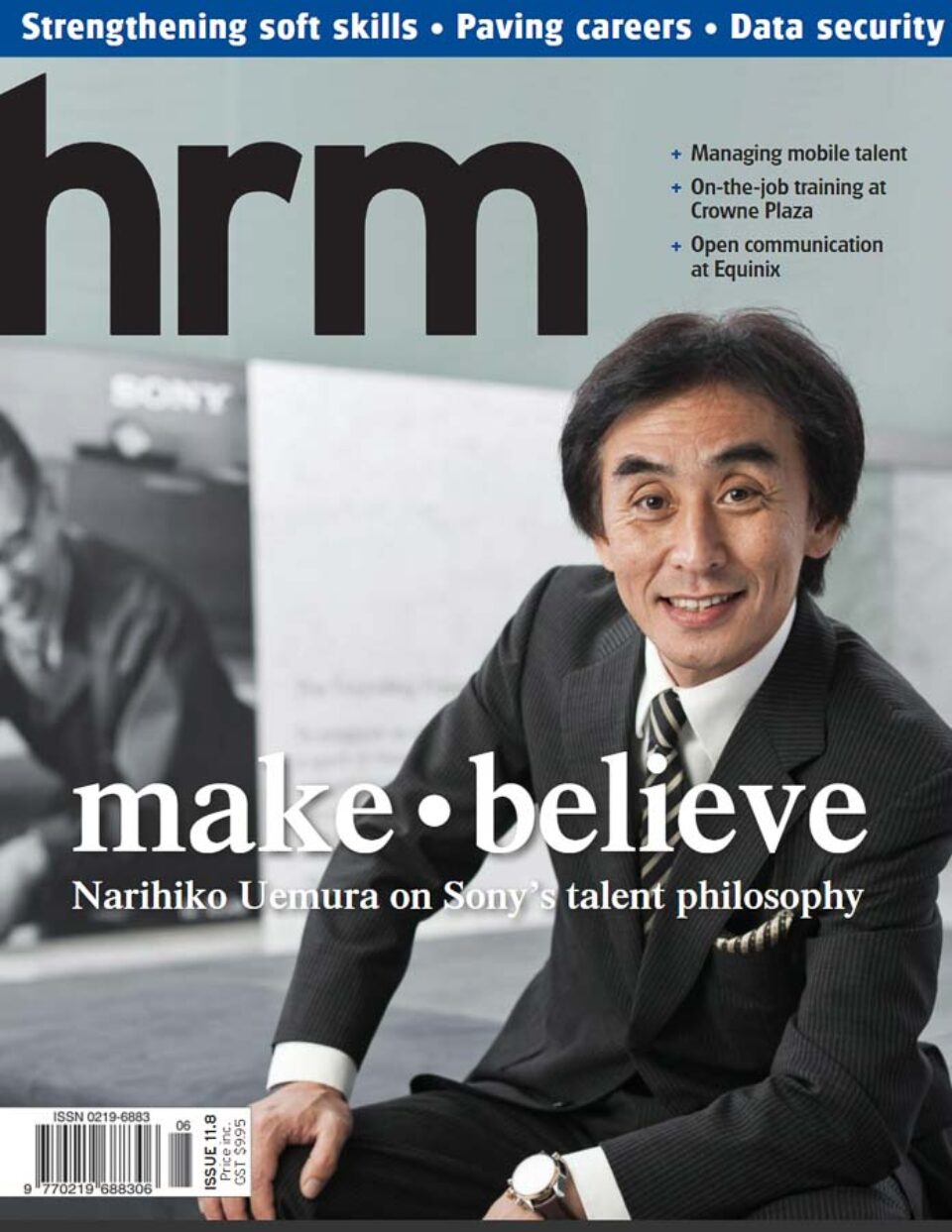 HRM magazine cover featuring Sony's Narihiko Uemura on talent philosophy, using the commissioned portrait — corporate portrait photographer singapore